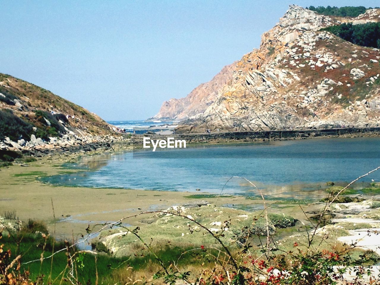 SCENIC VIEW OF LAKE AGAINST CLEAR SKY