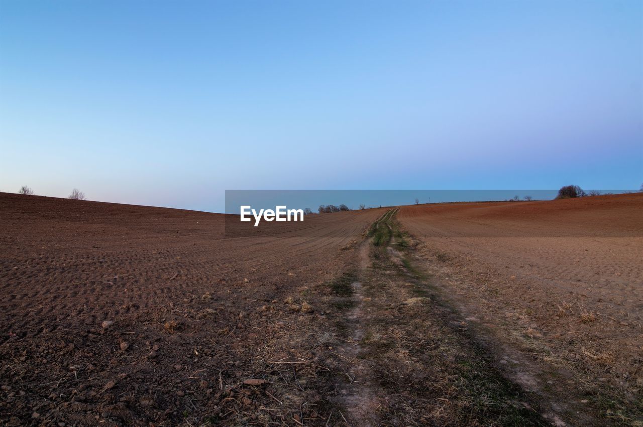 Scenic view of land against clear sky