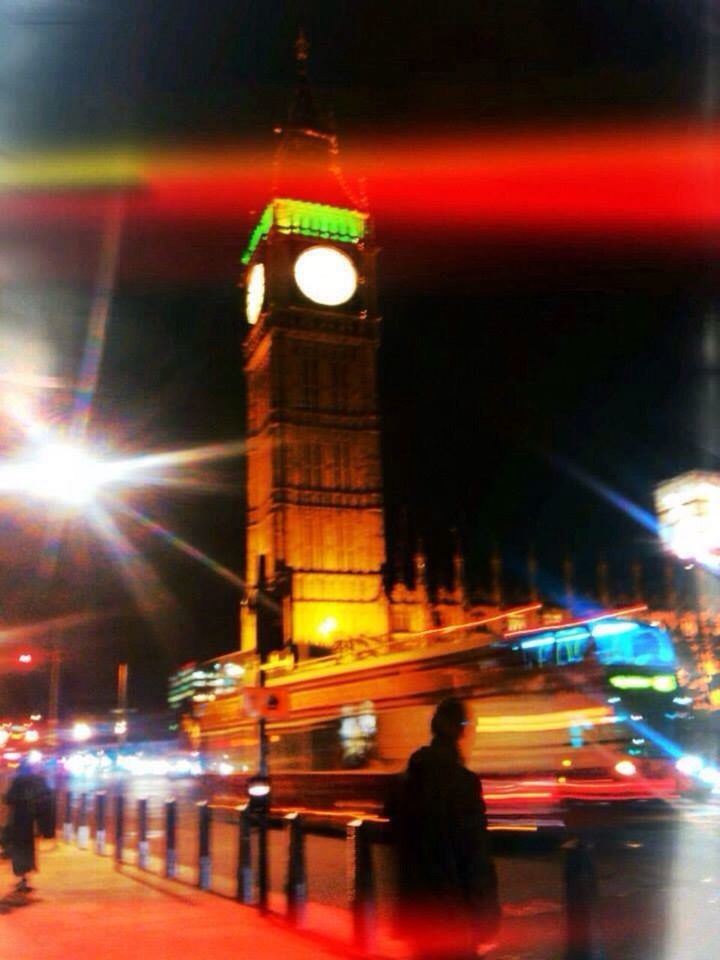 BLURRED MOTION OF ILLUMINATED CITY AT NIGHT