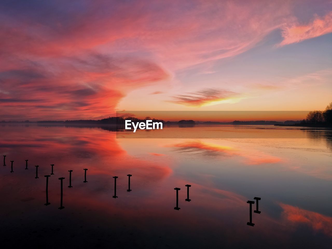 Scenic view of lake against sky during sunset