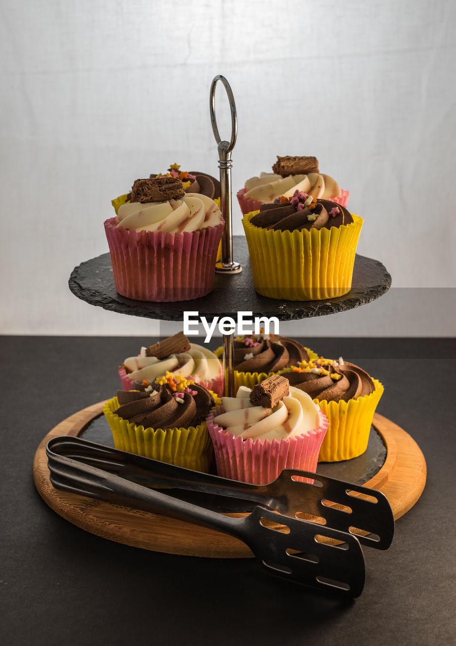 Close-up of cupcakes on cakestand