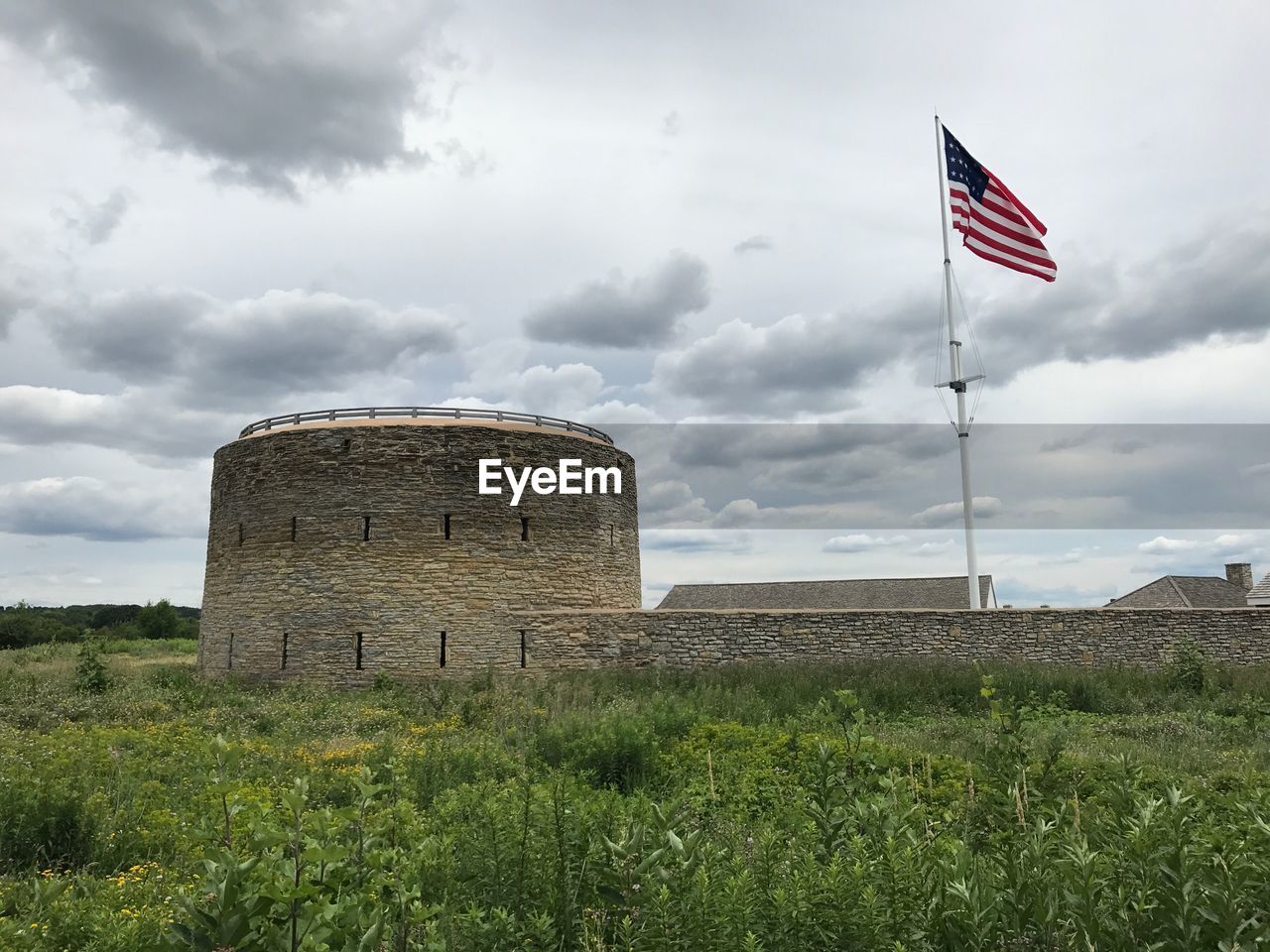 BUILT STRUCTURE ON FIELD AGAINST SKY