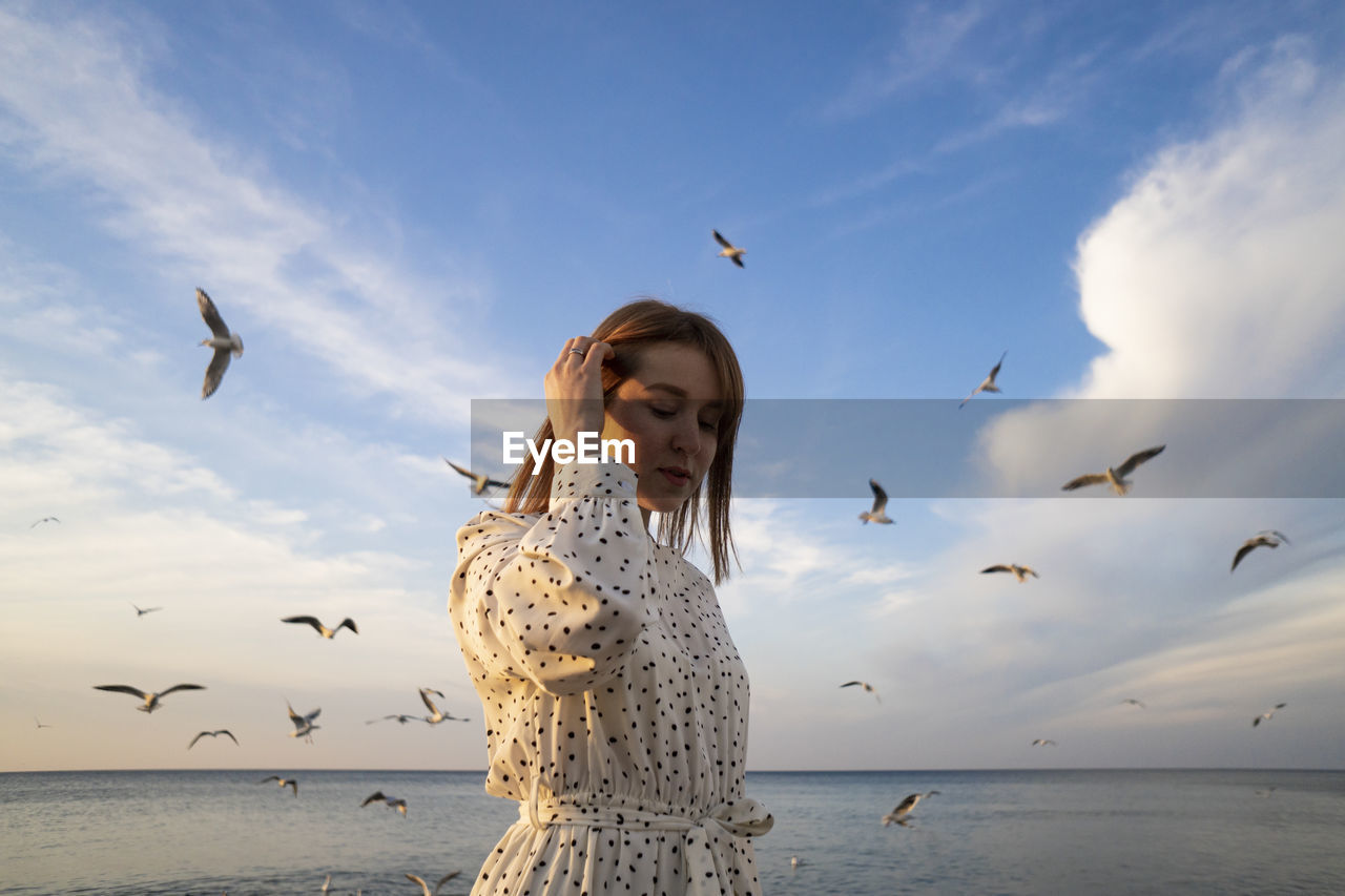 Kaliningrad, russia. young female on the seaside