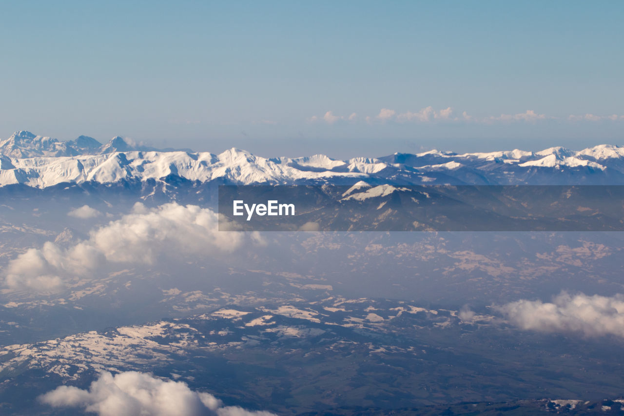 View of snow covered rocky mountains