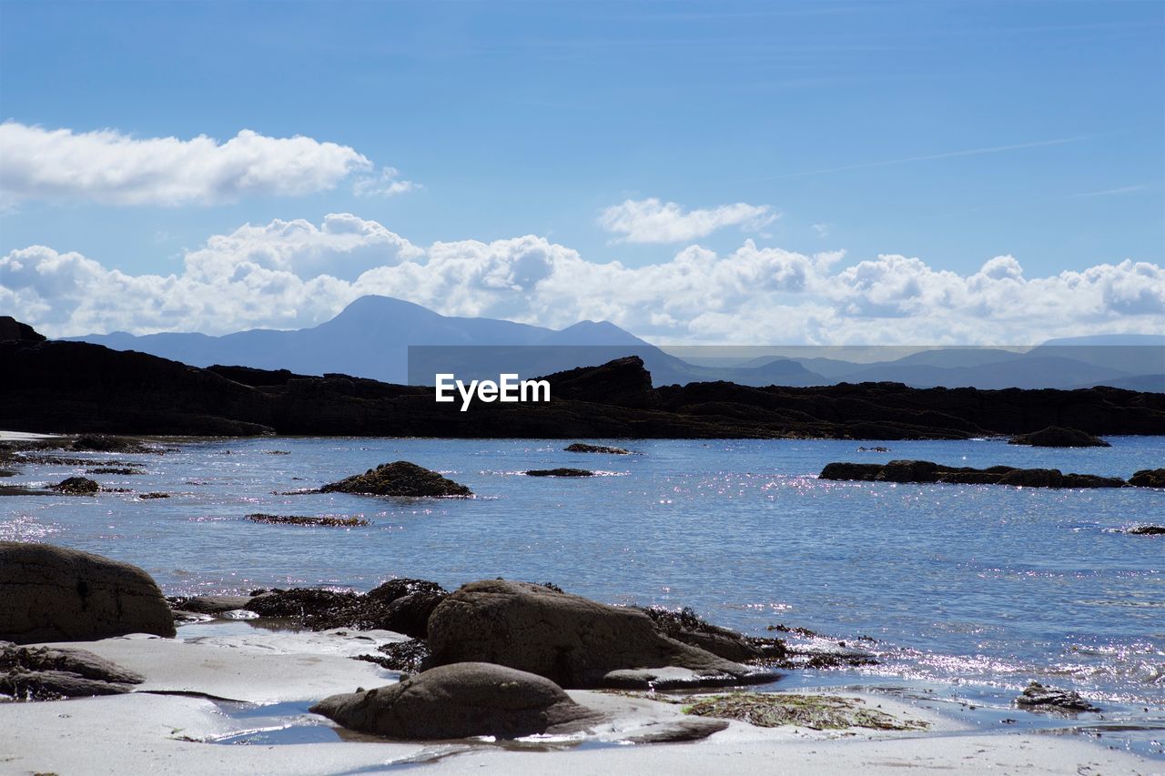 Scenic view of sea against blue sky