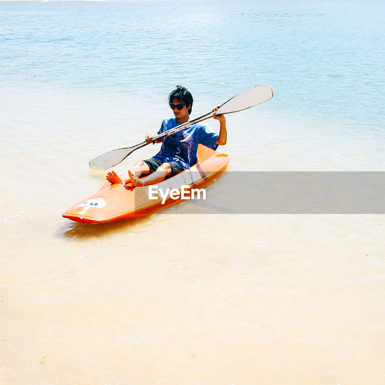 High angle view of man in boat