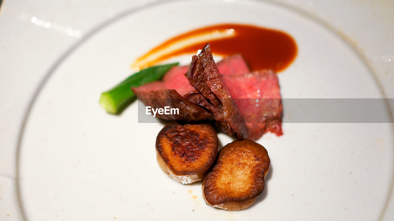 high angle view of food served in plate