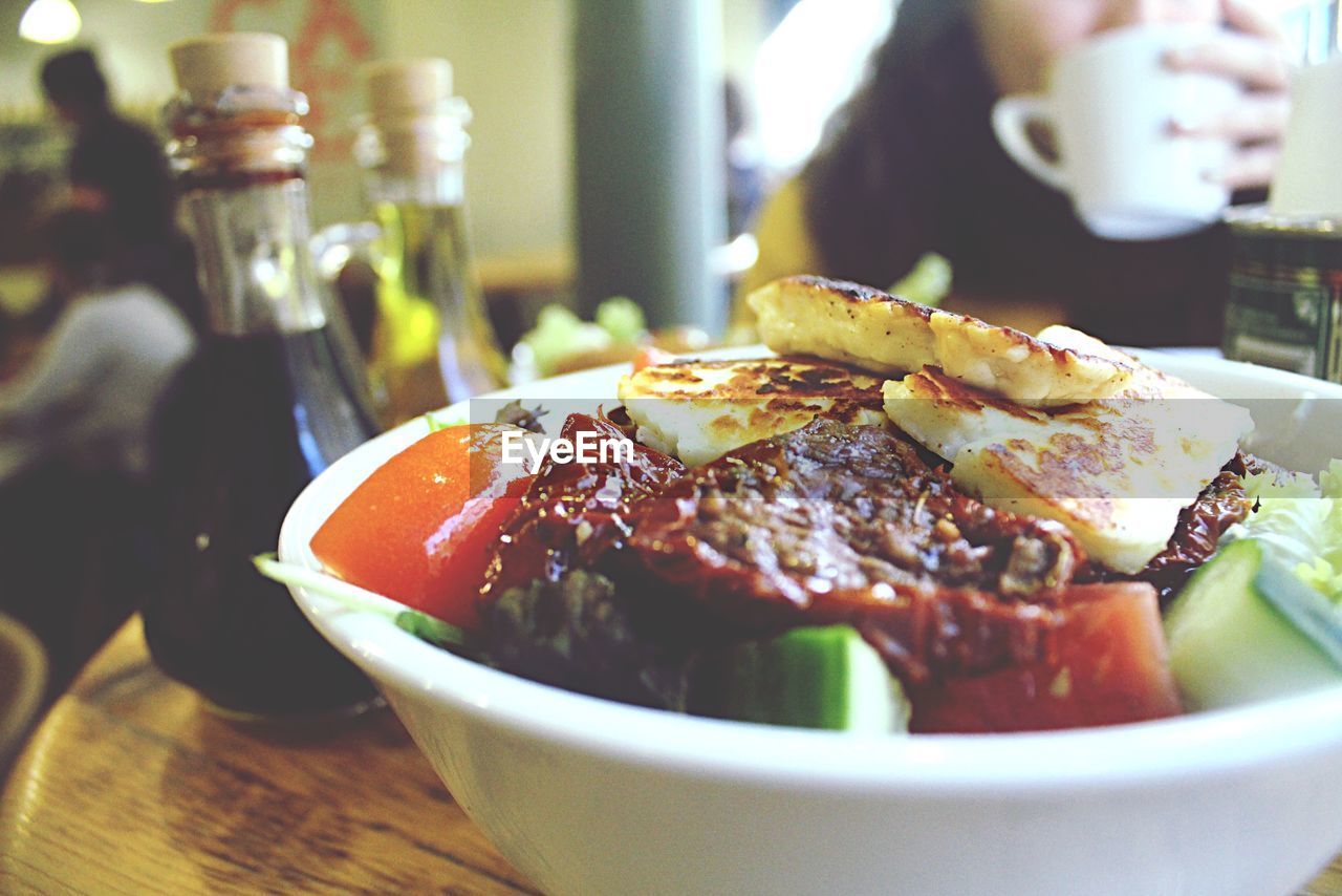 Tortilla with salad in bowl