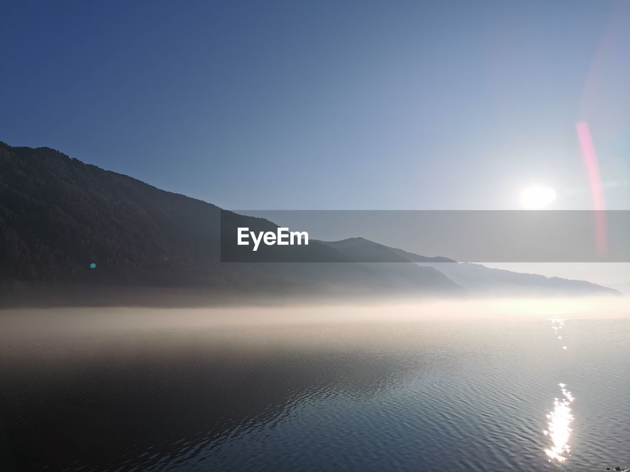 SCENIC VIEW OF LAKE AND MOUNTAINS AGAINST CLEAR SKY