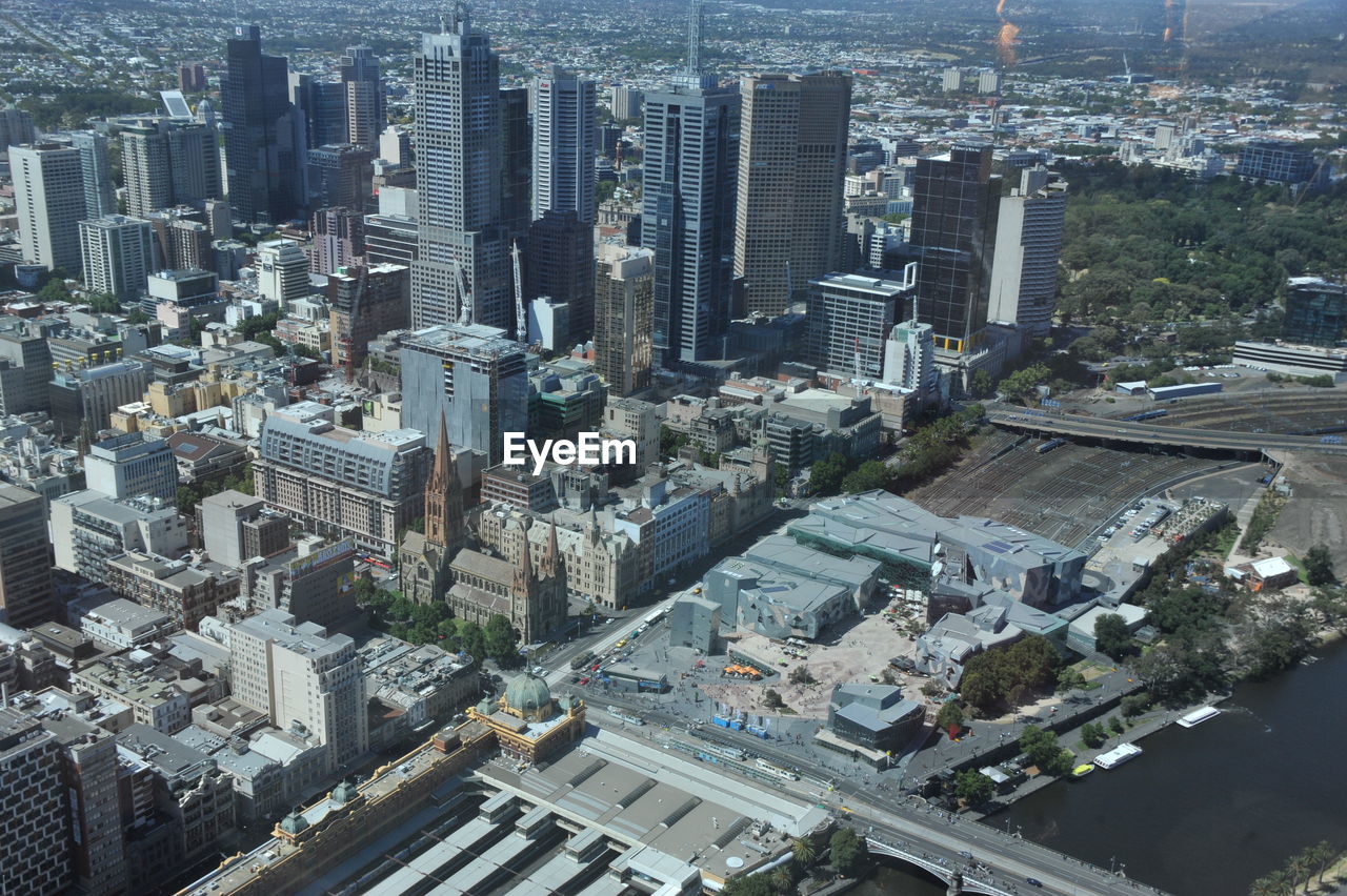 HIGH ANGLE VIEW OF MODERN CITY BUILDINGS