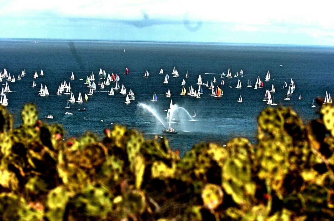 BOATS IN SEA AGAINST SKY