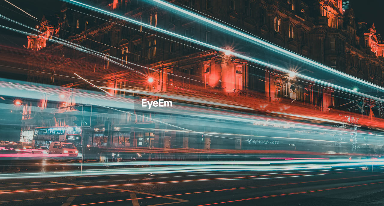 Light trails on city street at night