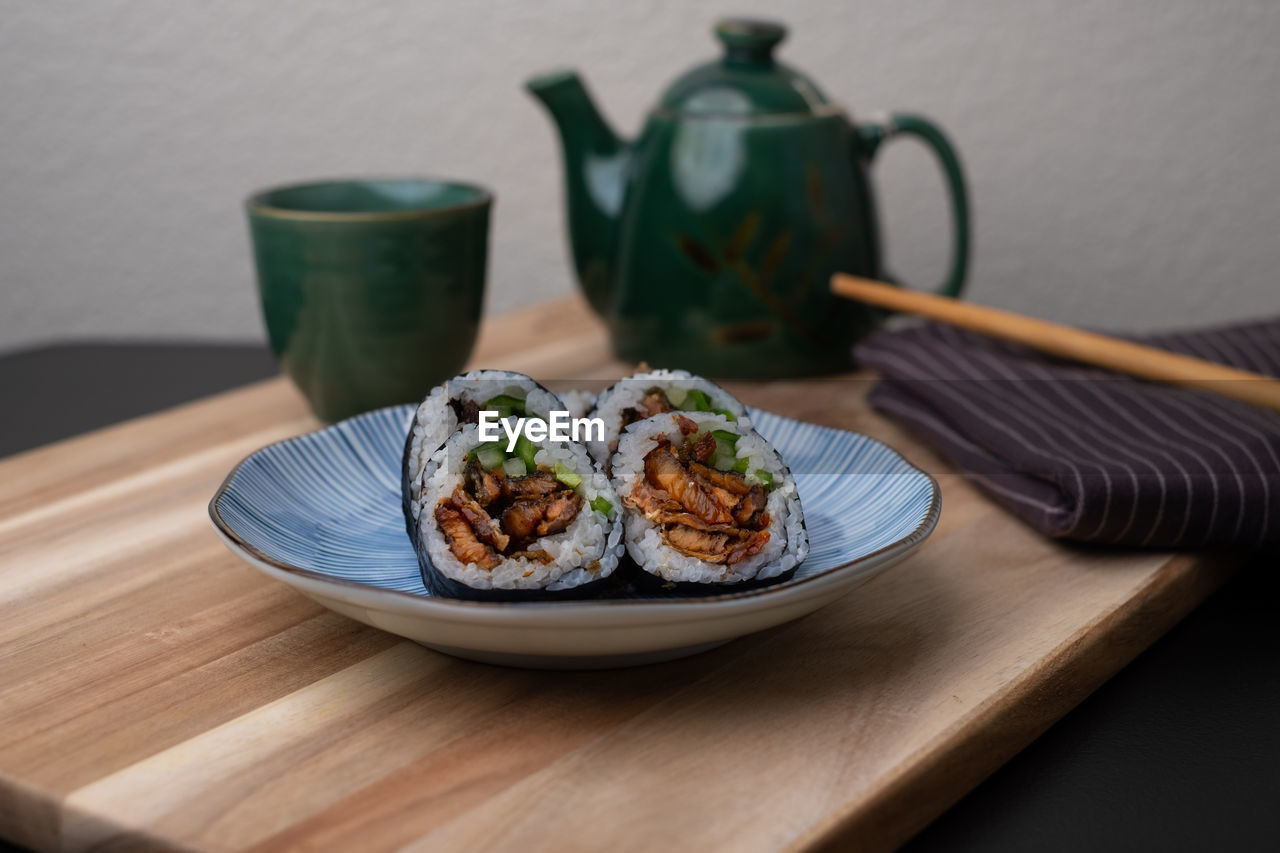 close-up of food in plate on table