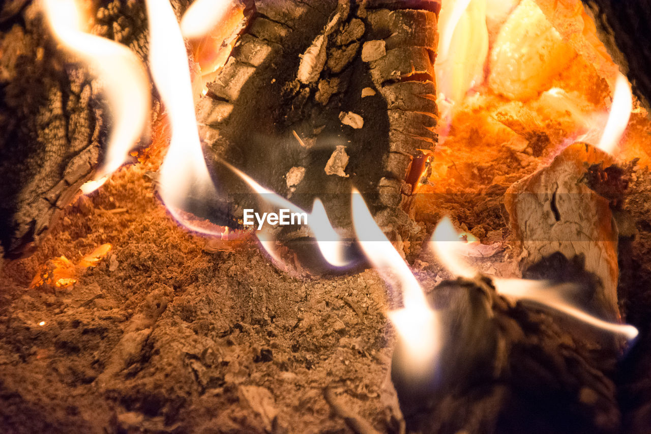 CLOSE-UP OF BONFIRE WITH FIRE