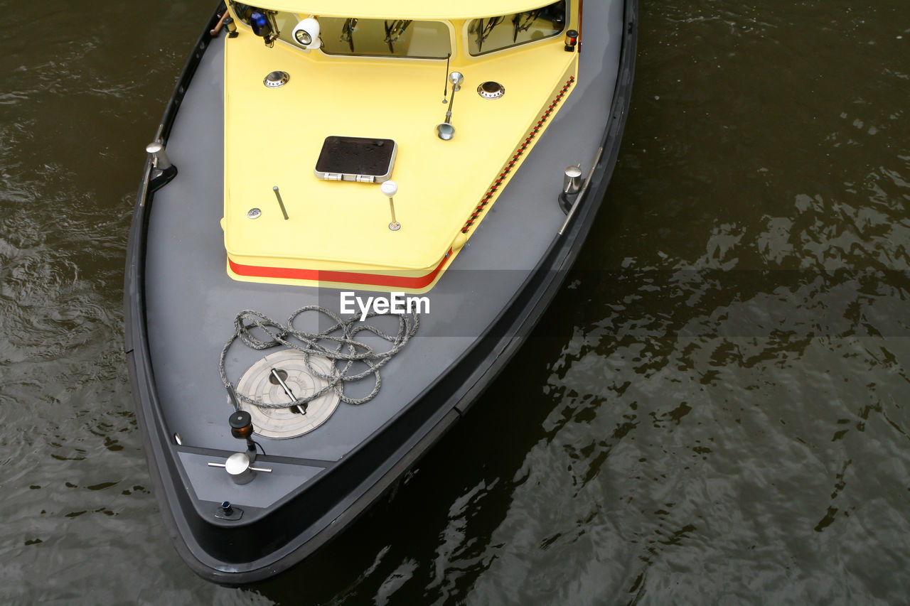 High angle view of dutch police boat in canal