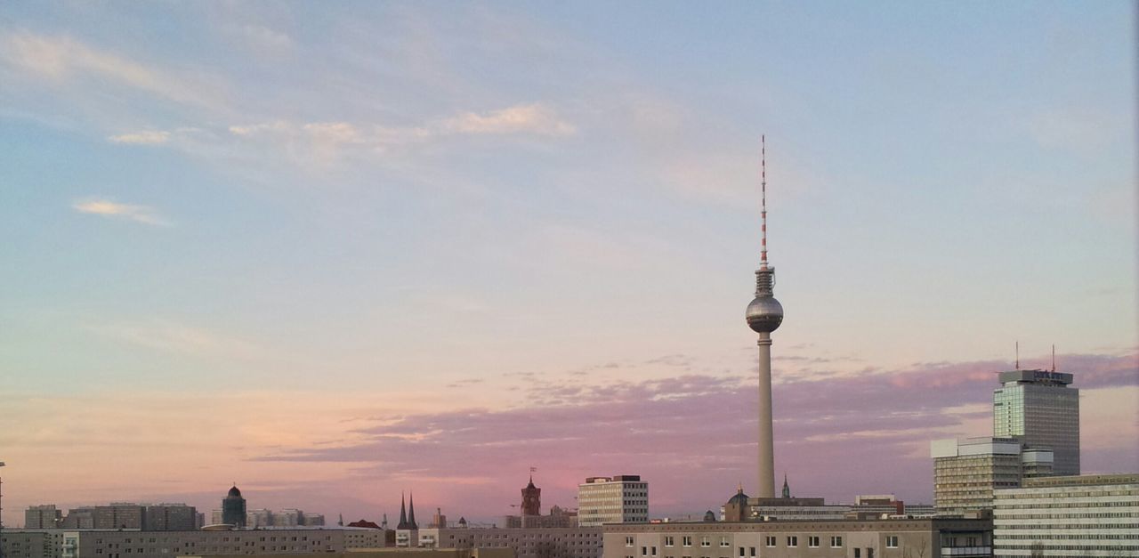 Communications tower in city