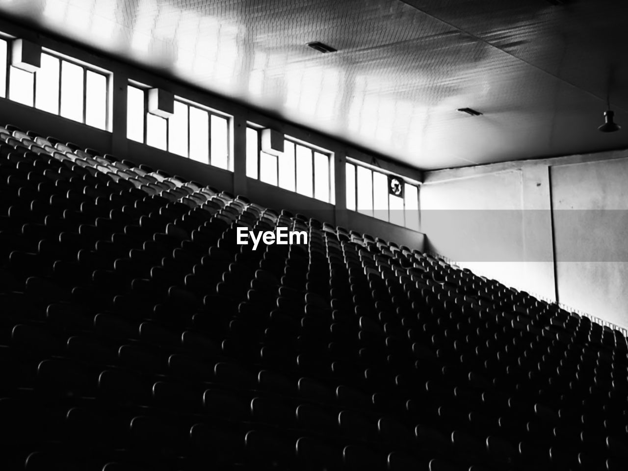 View of empty seats in subway