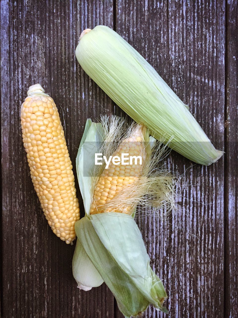 High angle view of corns on table