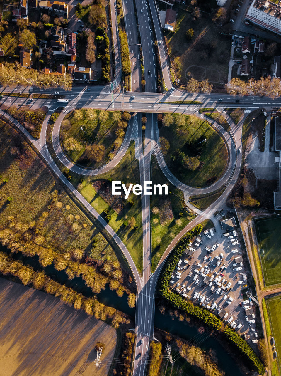 Aerial view of roads in city