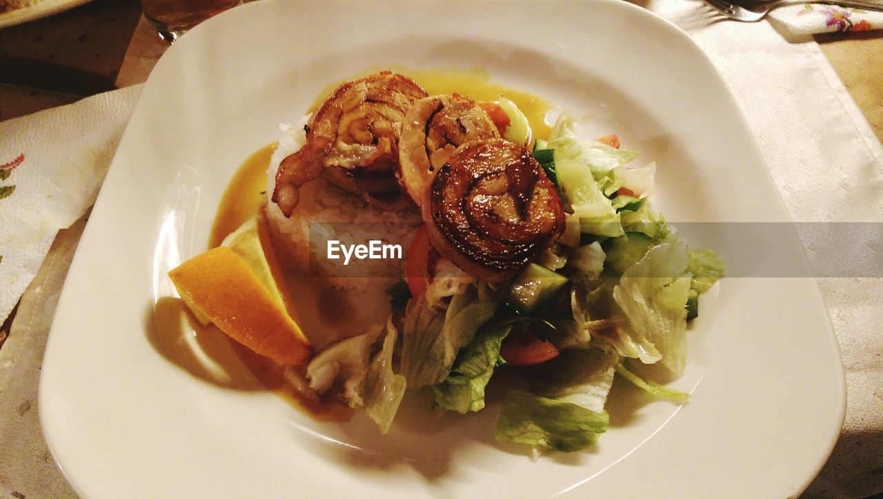 Close-up of food served in plate