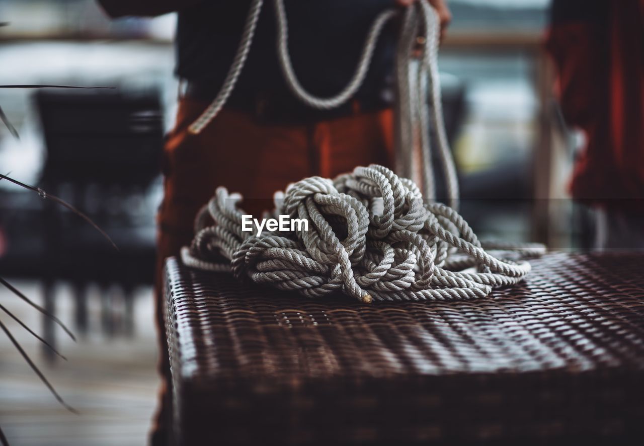 Close-up of rope on basket