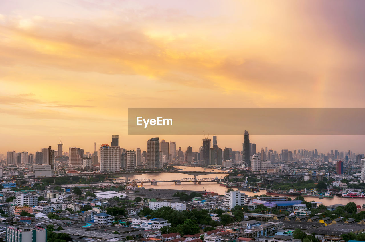 Beautiful aerial view bangkok cityscape, rama 3 bridge is the bridge over the chao phraya river. 