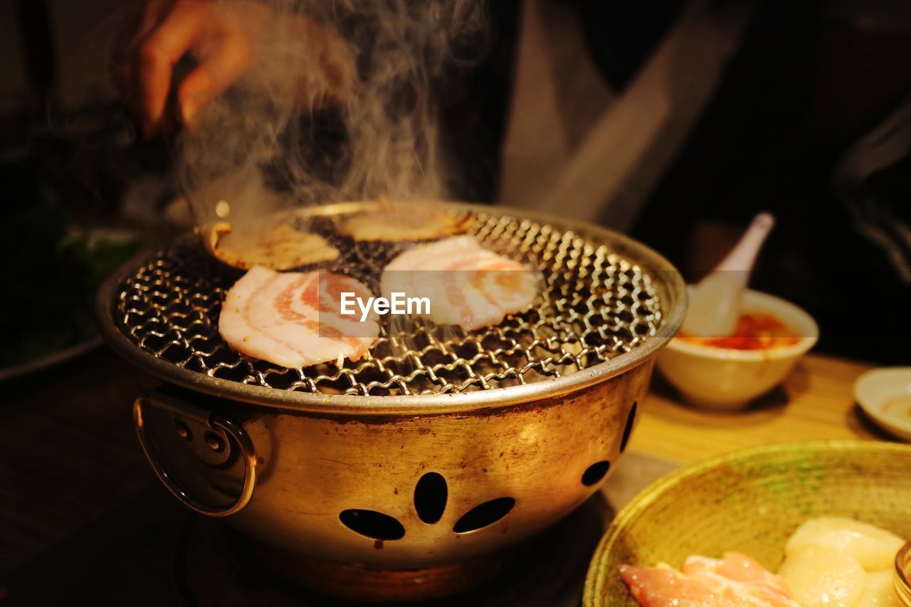 High angle view of food in bowl on table