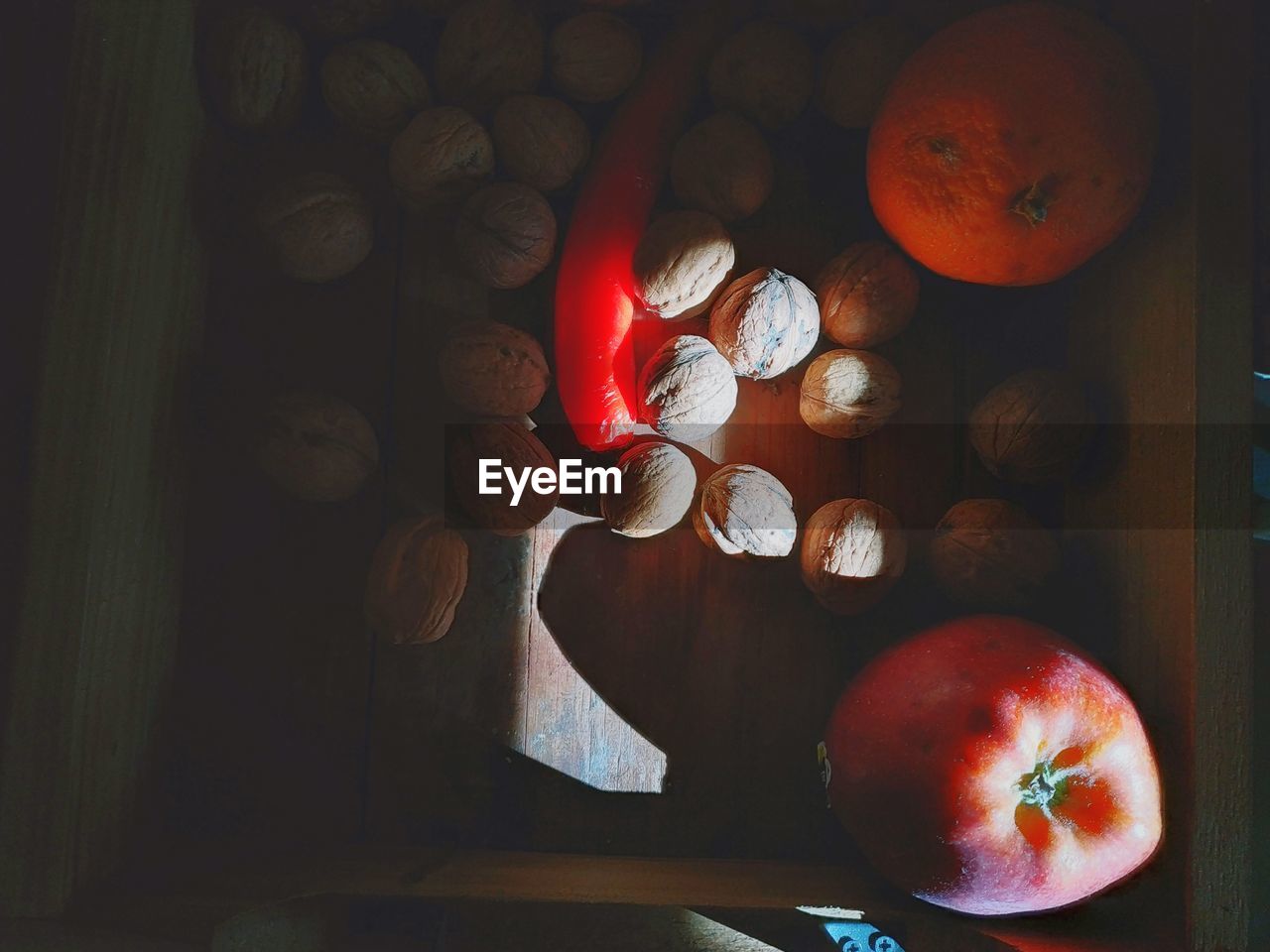 High angle view of apples on table