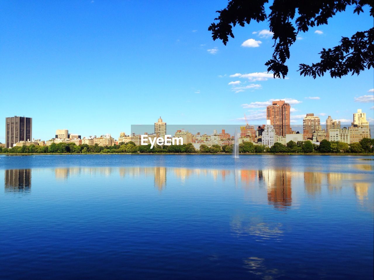 Reflection of buildings in lake