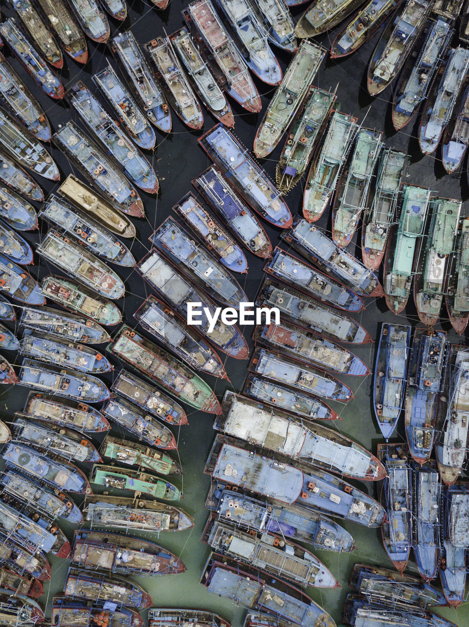 Full frame shot of boats moored in sea