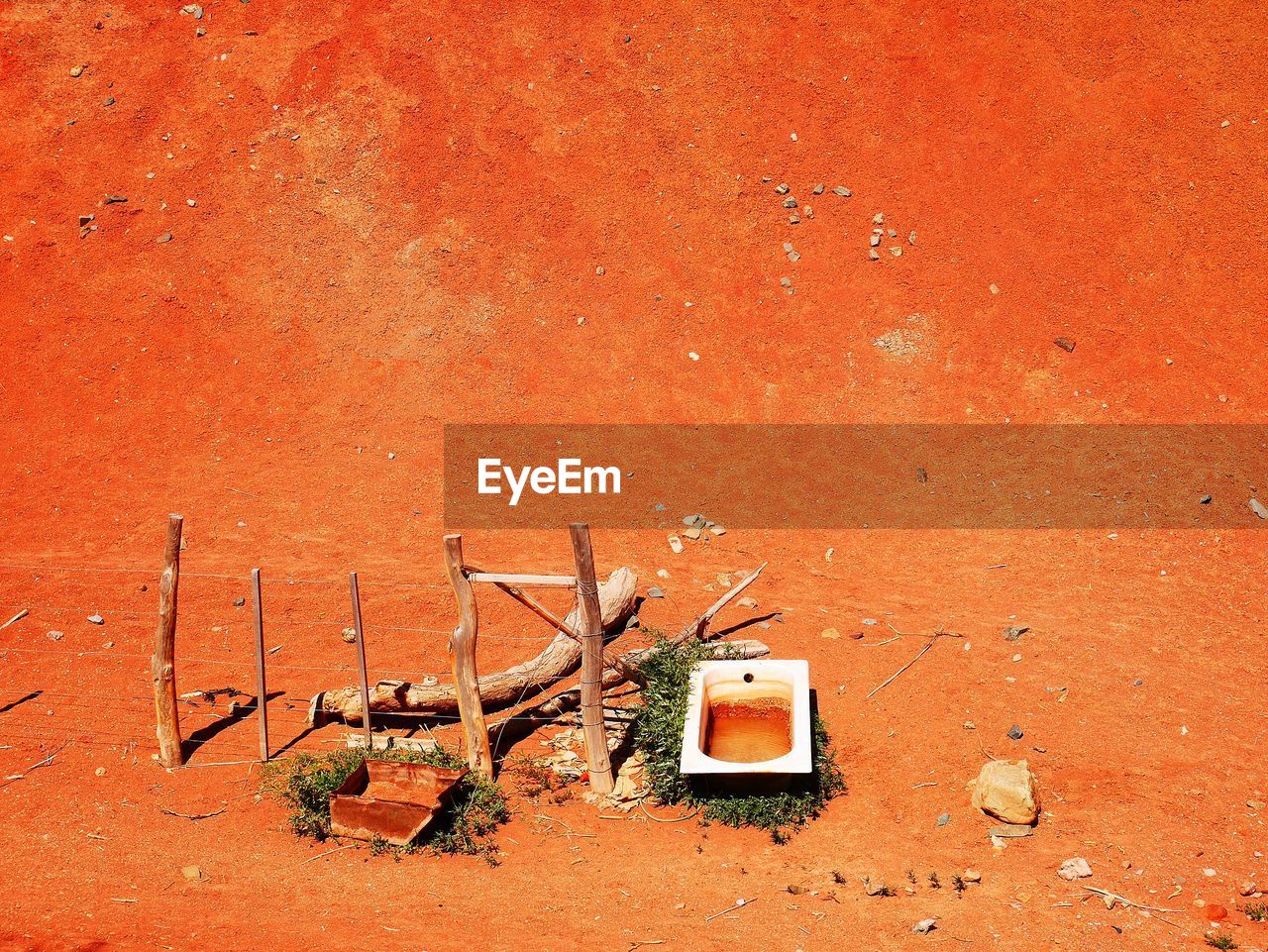 High angle view of bathtub on field