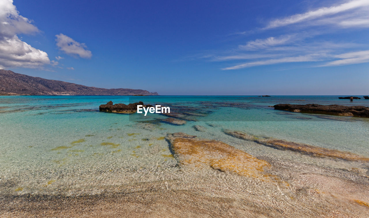 Scenic view of sea against blue sky