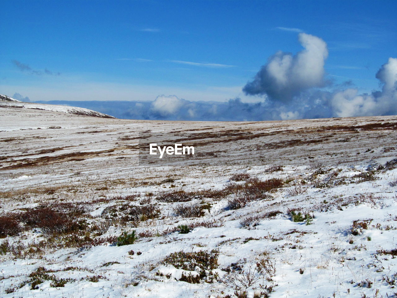 SCENIC VIEW OF SNOW COVERED LAND AGAINST SKY