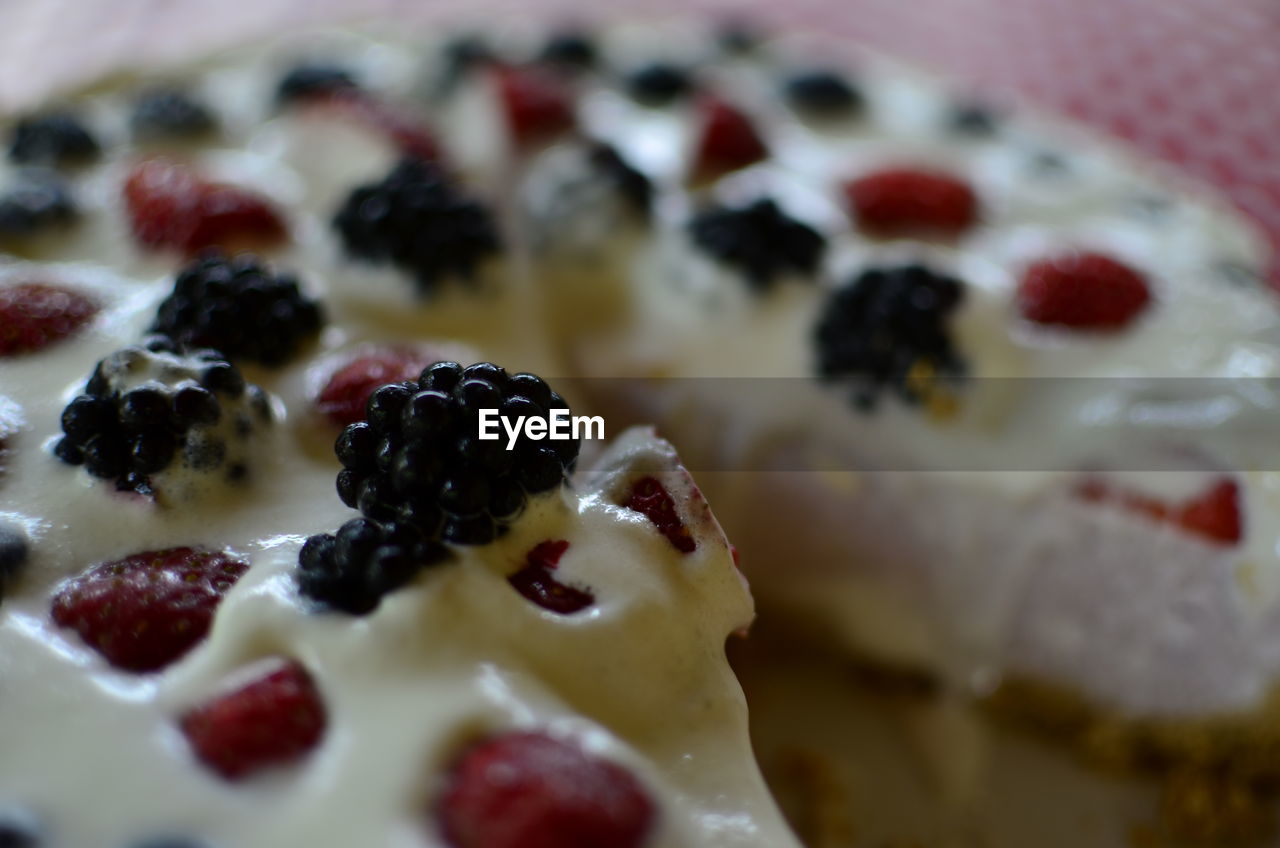 Close-up of fruit topping on cake