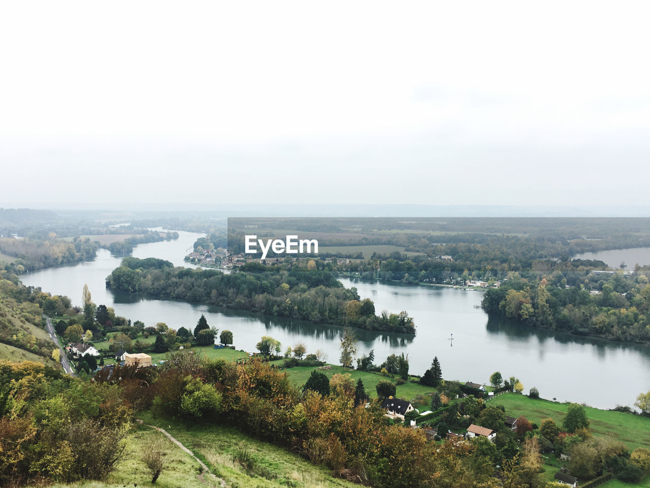 High angle view of lake against sky