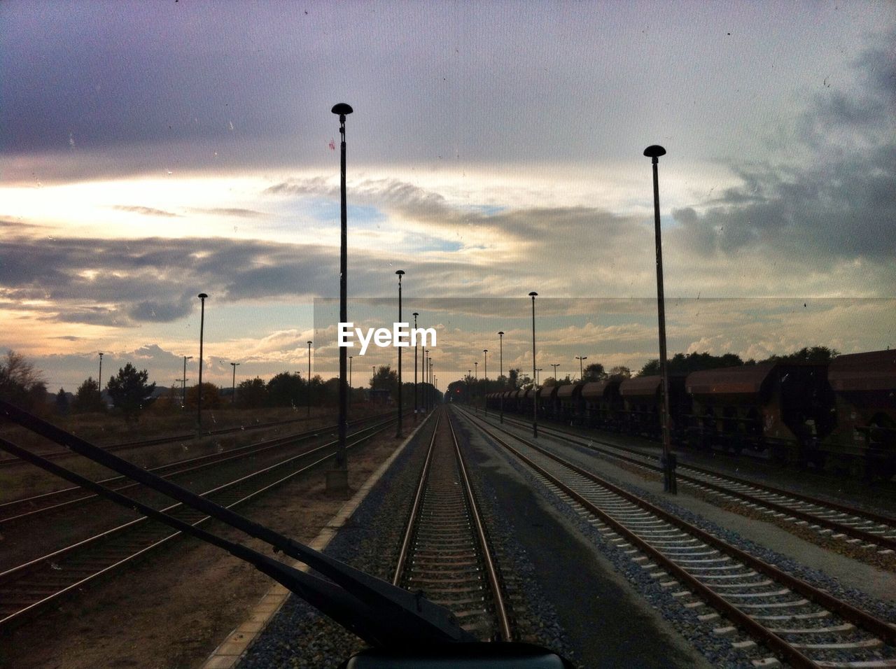 Railroad track seen through train