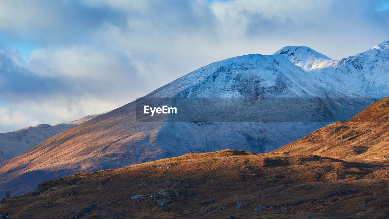 Scenic view of snowcapped mountains against sky