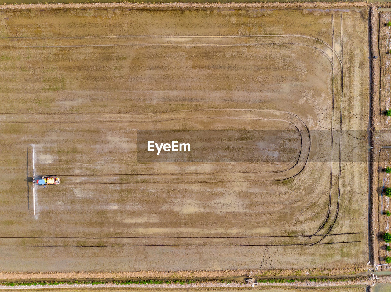 Aerial view of agricultural machinery on farm