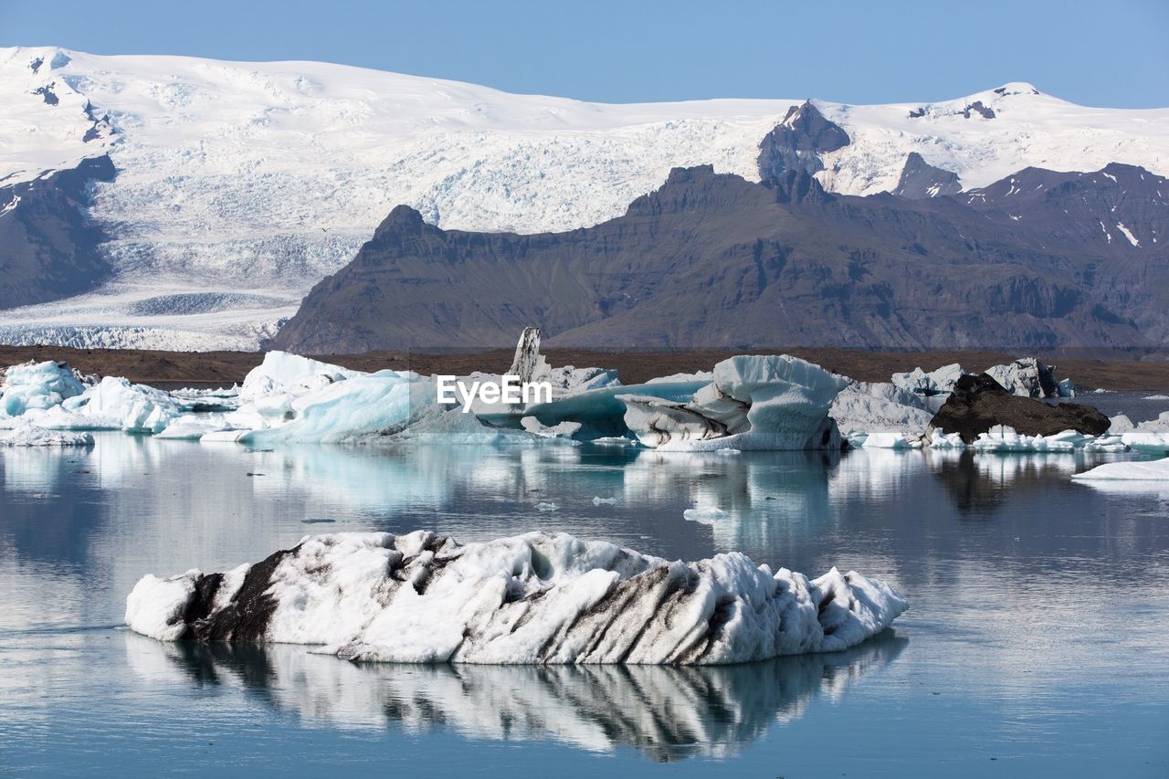 Scenic view of frozen lake against mountain range