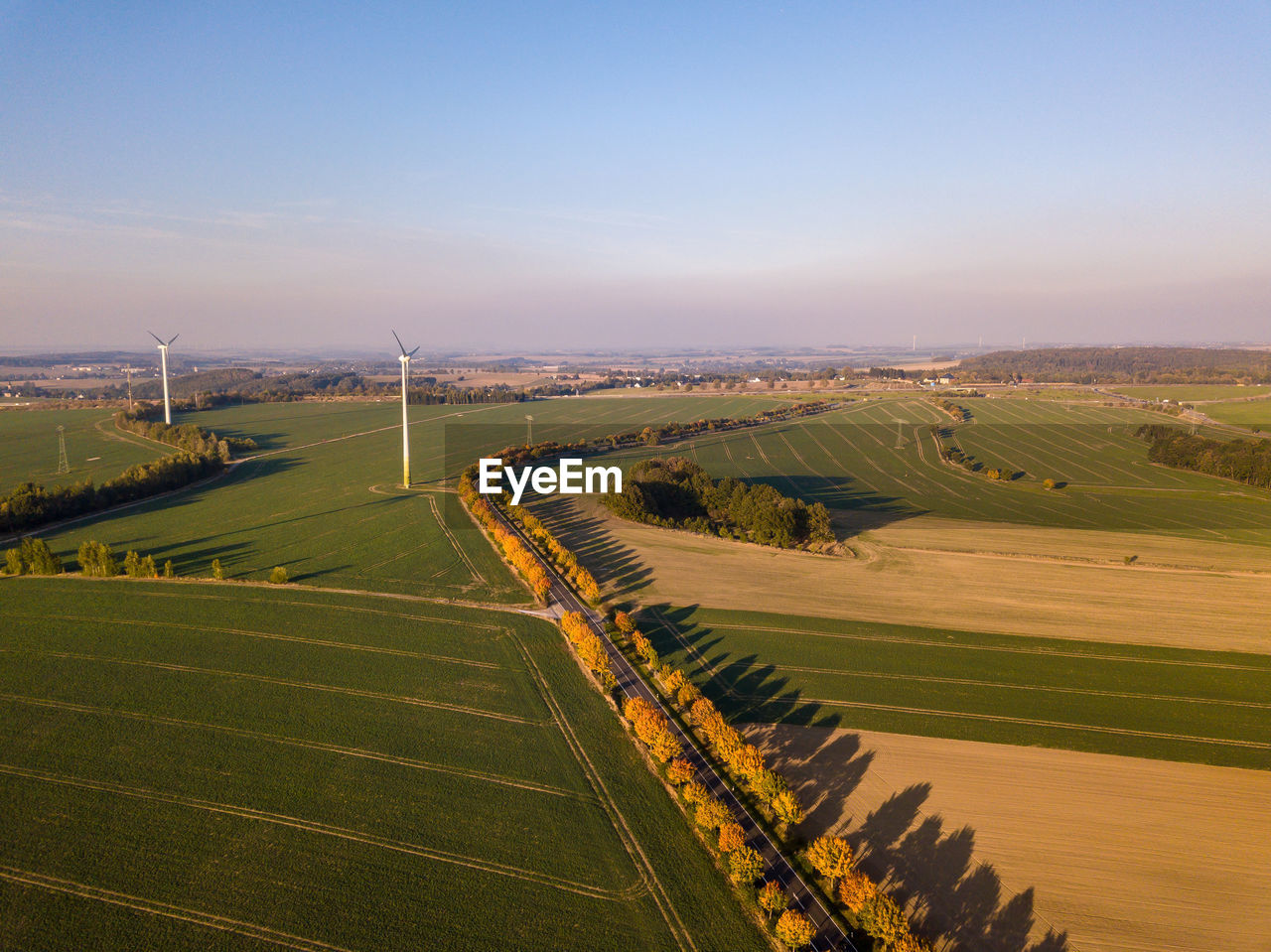 High angle view of agricultural field against sky