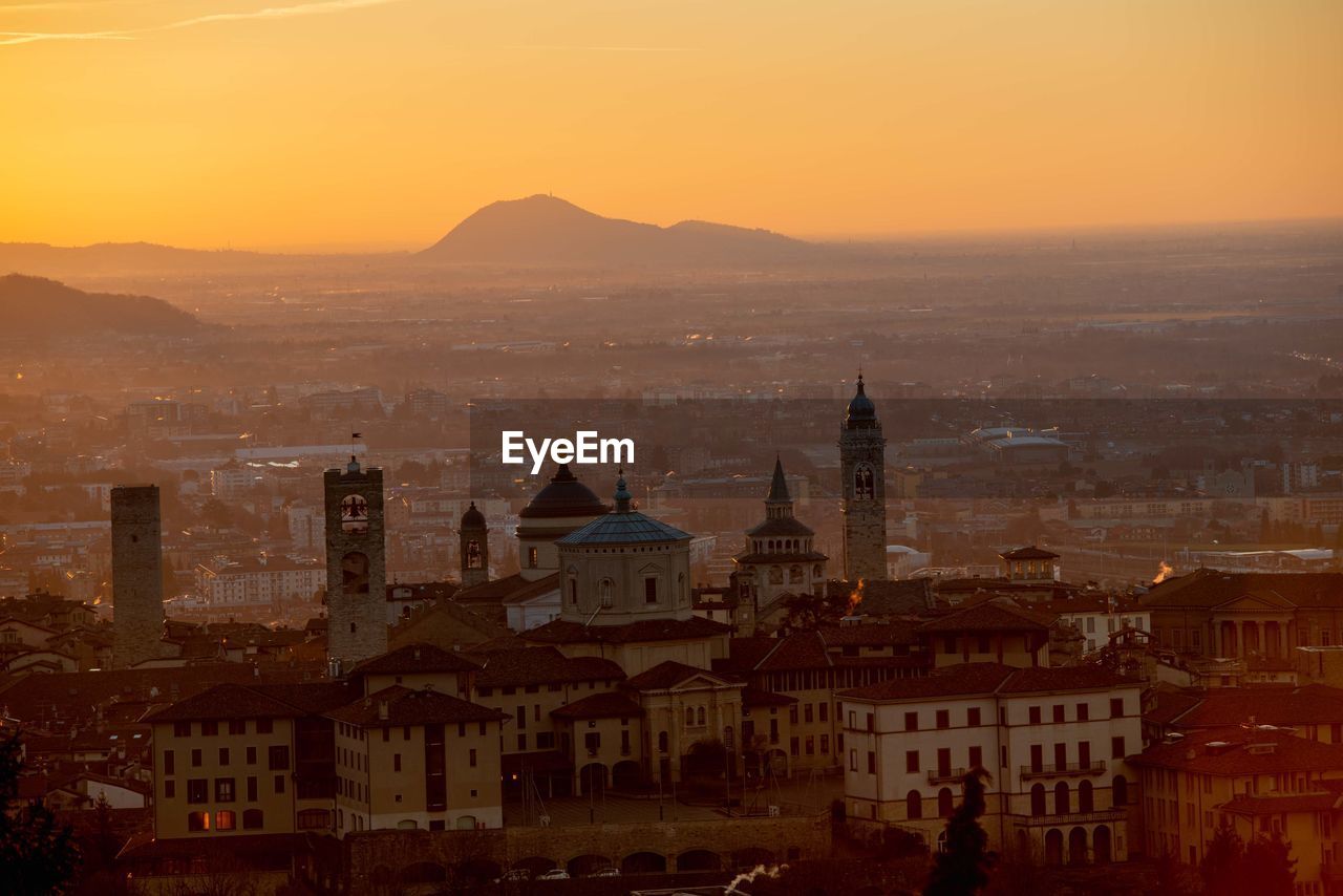 Bergamo alta skyline at dawn