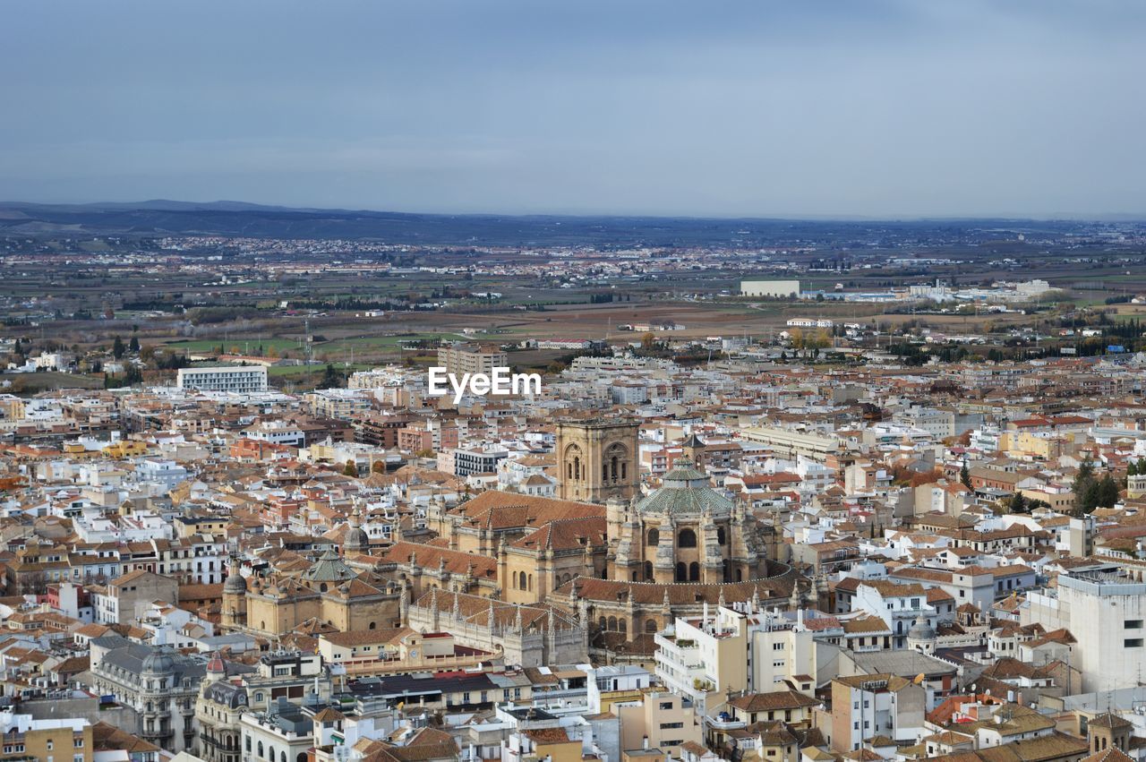 High angle shot of townscape against sky. granada, spain.