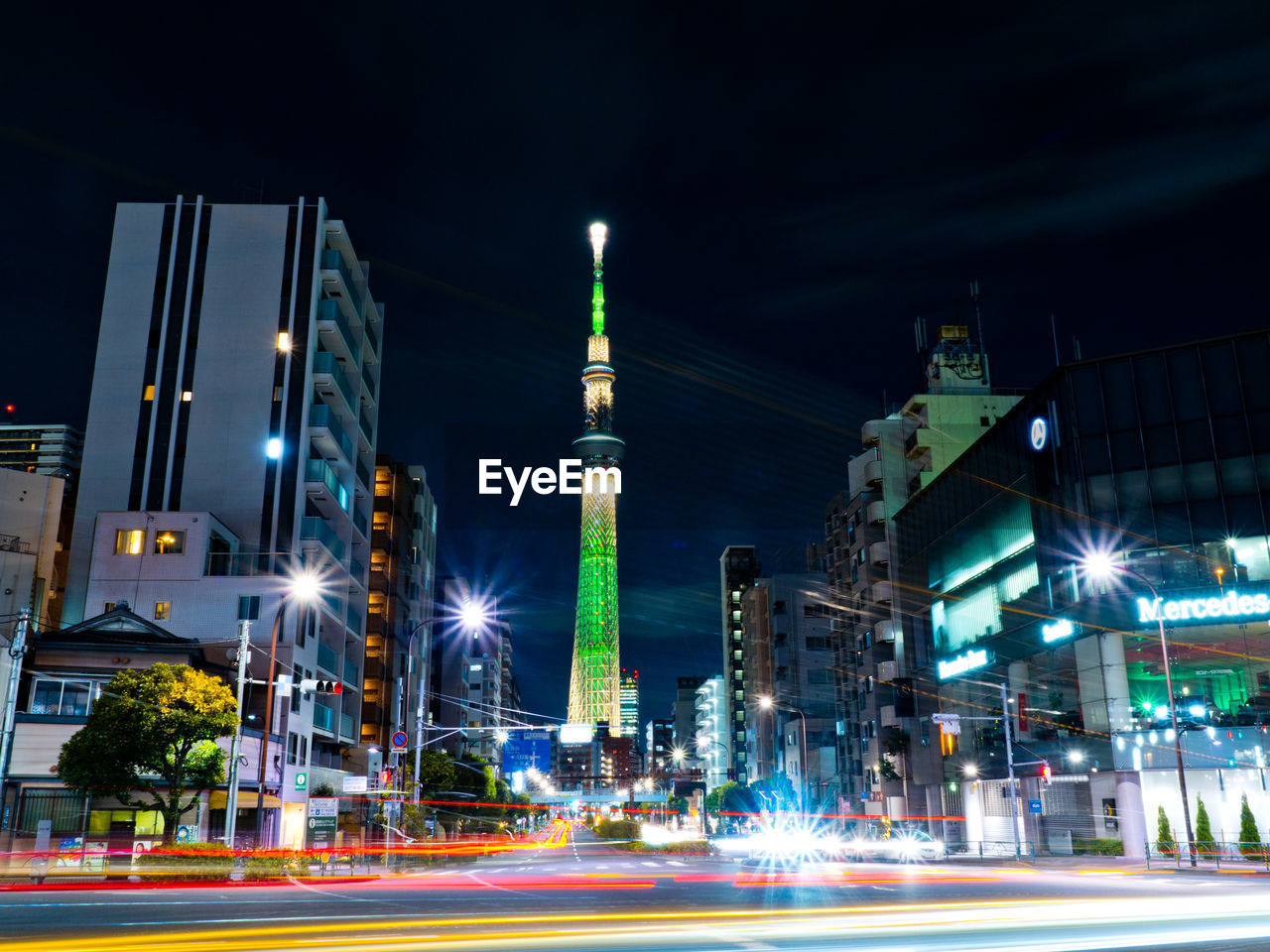Tokyo skytree and light trails