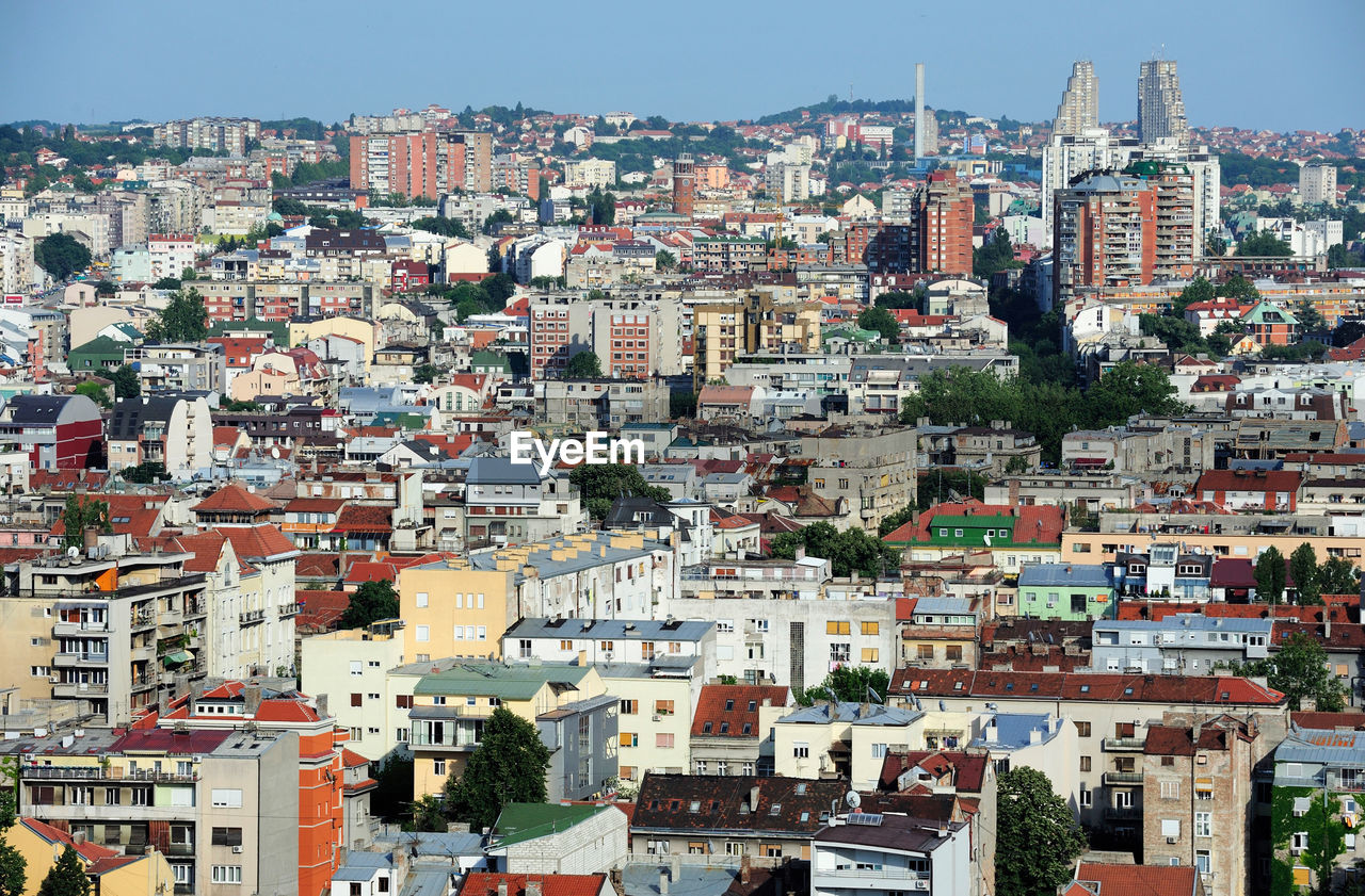 High angle view of townscape against sky