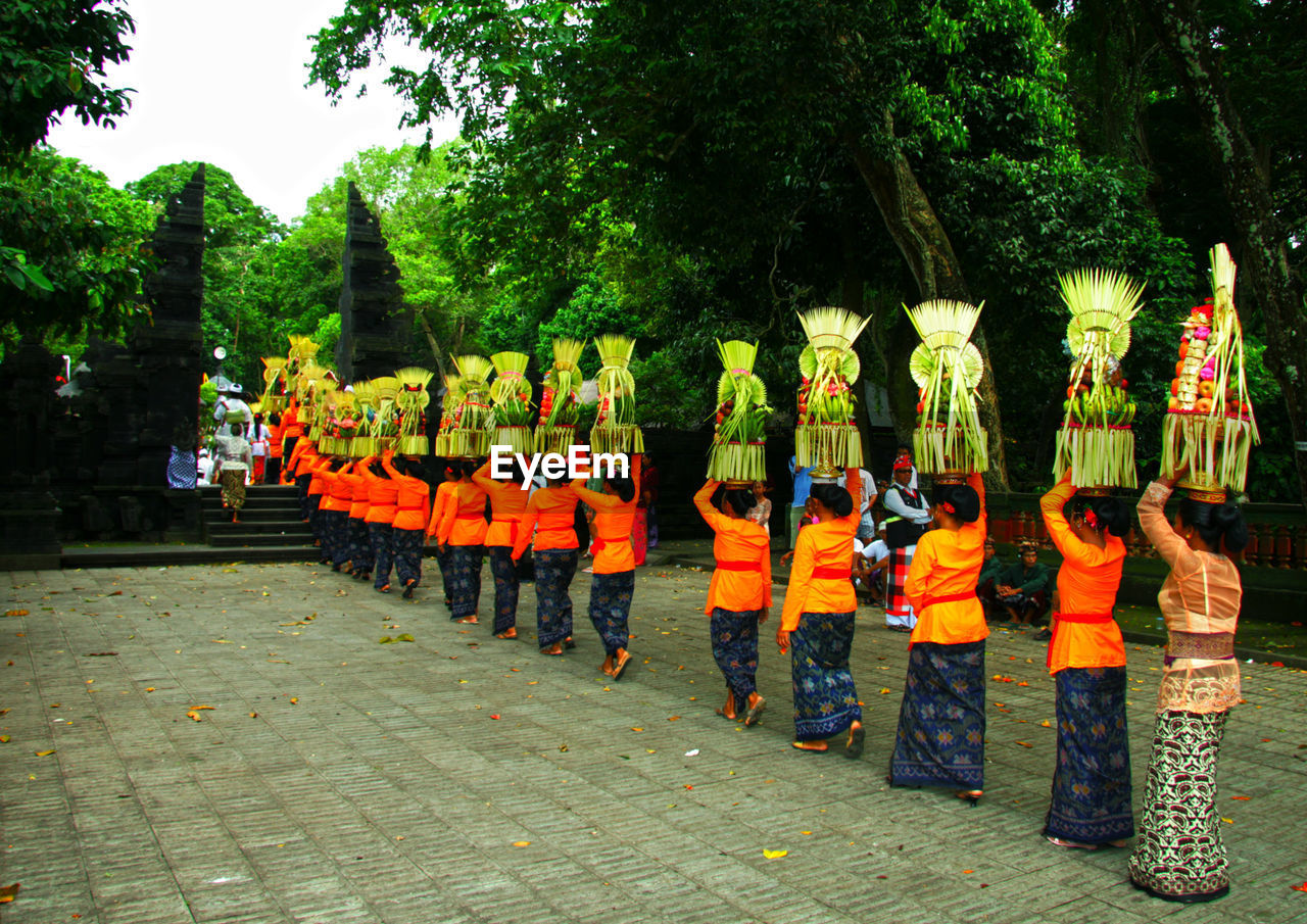 GROUP OF PEOPLE STANDING ON STREET BY TREES