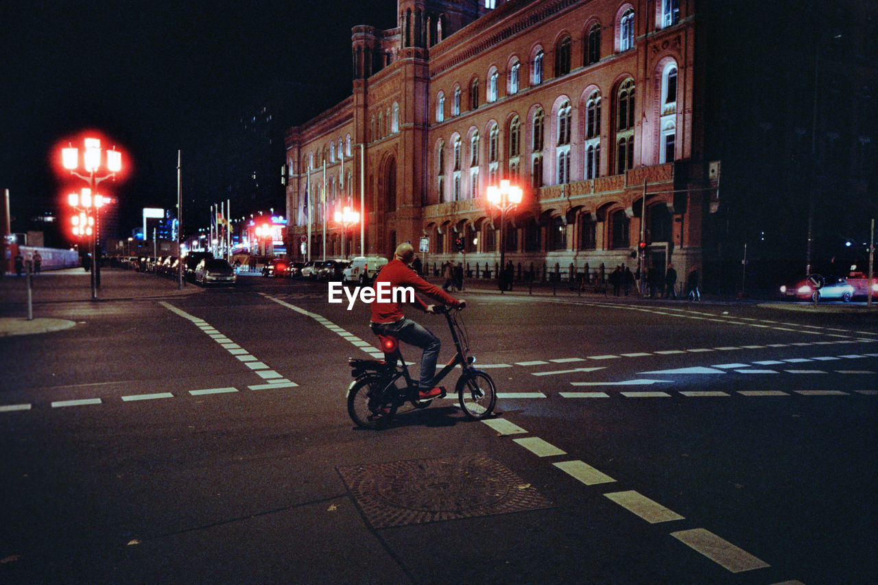 Bicycle on city street at night