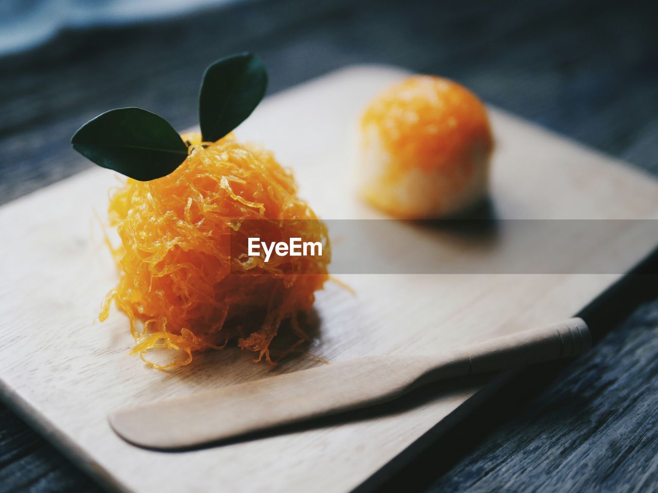 Close-up of dessert served on table