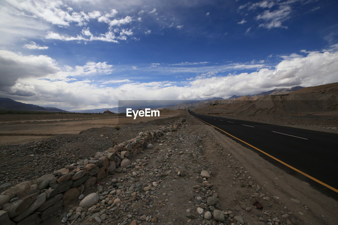 Beautiful mountain and long road in leh ladakh, india