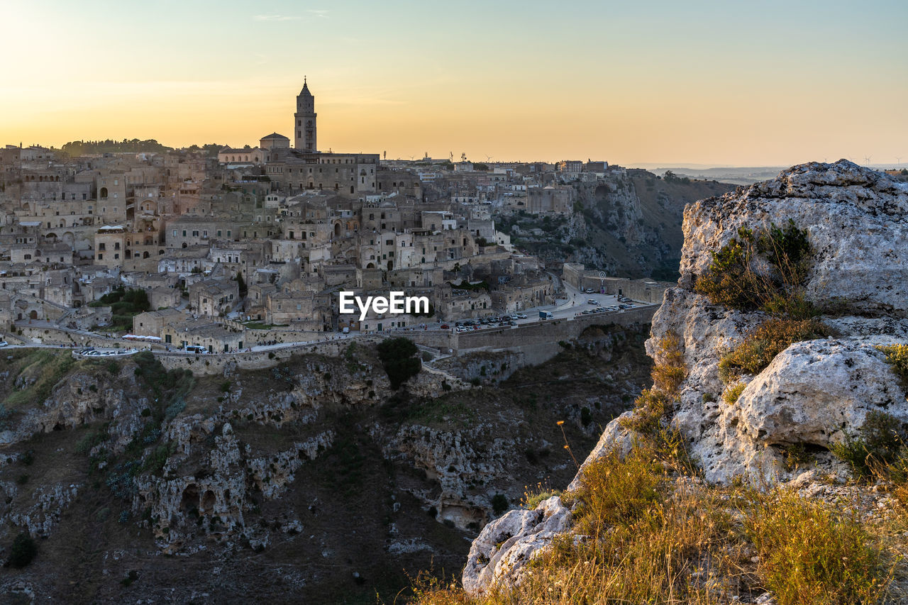 Scenic view of matera sassi district from the viewpoint of belvedere murgia timone