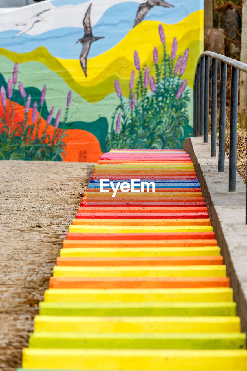 Close-up of multi colored stairs 